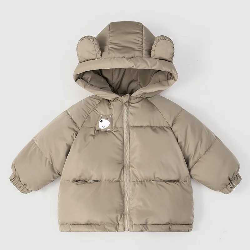 1 2 3 4 5 Years Girls Jacket Autumn Winter New Solid Color Cartoon Print Thick Warm Hooded Coats For Boys Cotton Down Outwear Y251023