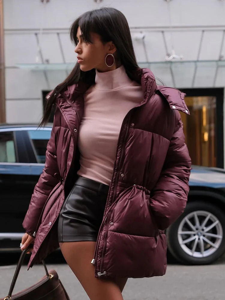 Casual Waistcinching Thicken Cotton Coat Women Fashion Zipper Long Sleeve Lace Up Hooded Coats Winter Warm Lady Outerwears 251021