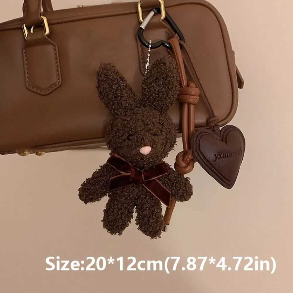 Kawaii Plush Bunny Keychain Leather Heart Pendant Cartoon Doll Bag Charm Car Keychain Couples Bag Pendant Accessories Z251023