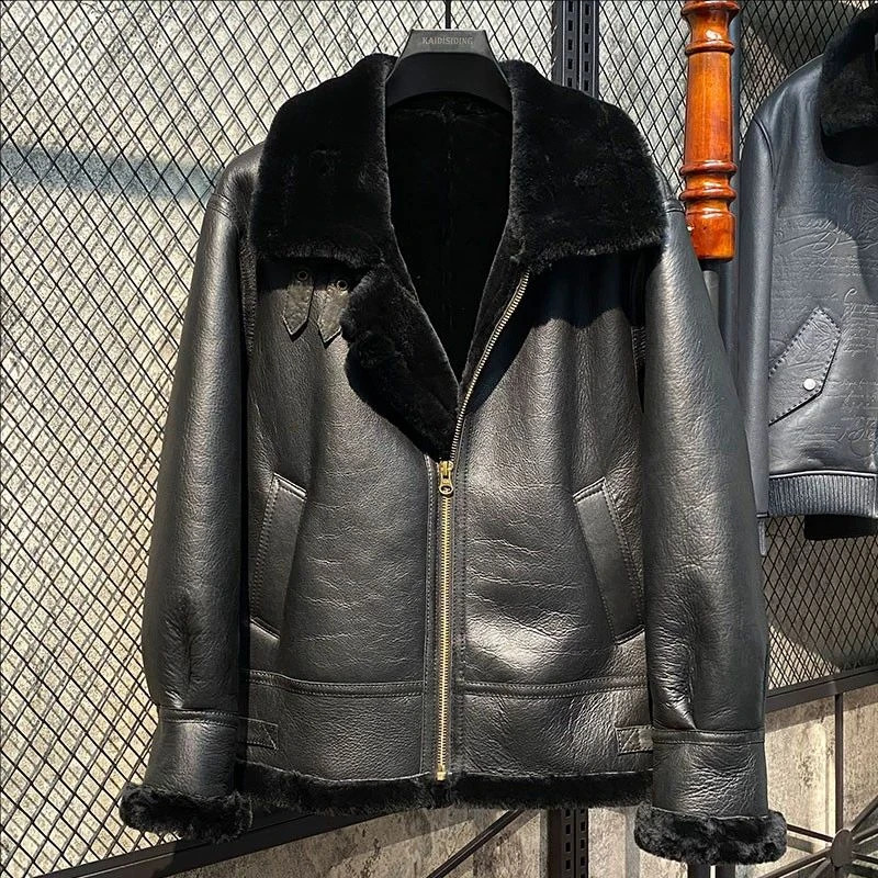 CC Shop men thick fur jacketClassic B3 Bomber winter warm wool coat100 genuine leather natural shearling cloth 251023
