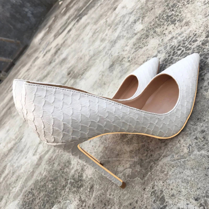 Tikicup White CrocodileEffect Women Sexy Pattern Stiletto High Heels 12cm 10cm 8cm Customize Lady Pointy Pumps Chic Party Shoes 251022
