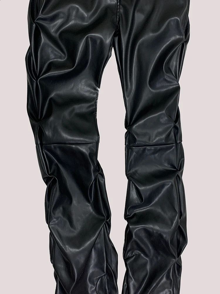 Mauroicardi Spring Long Fitted Ruched Skinny Soft Matte Black Pu Leather Stacked Pants Men y ner Punk Style Clothing 251023
