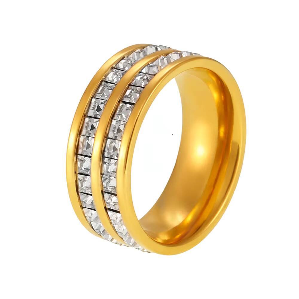 New Arrival Product Fashion Diamond Band Ring Stainless Steel Silver Rose Gold Plated Moissanite Wedding Ring Set