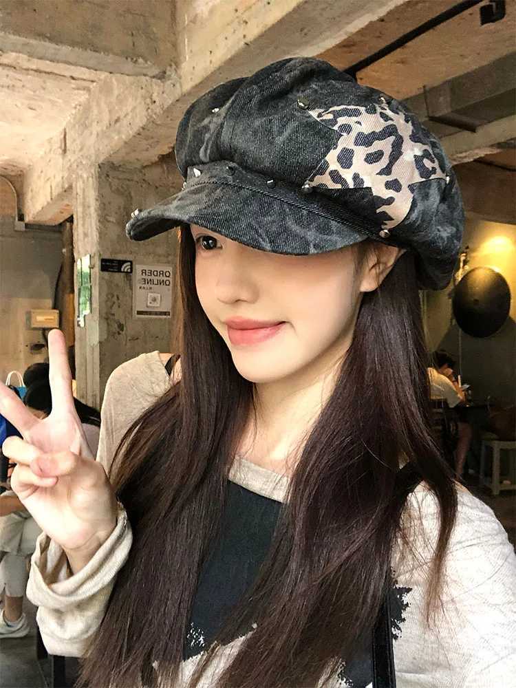 Y2K Personali Star Sticker Rivet Design Berets s for Wen Spring and Autumn Fashion Versati Retro Tiedye Newsboy HatsW251023
