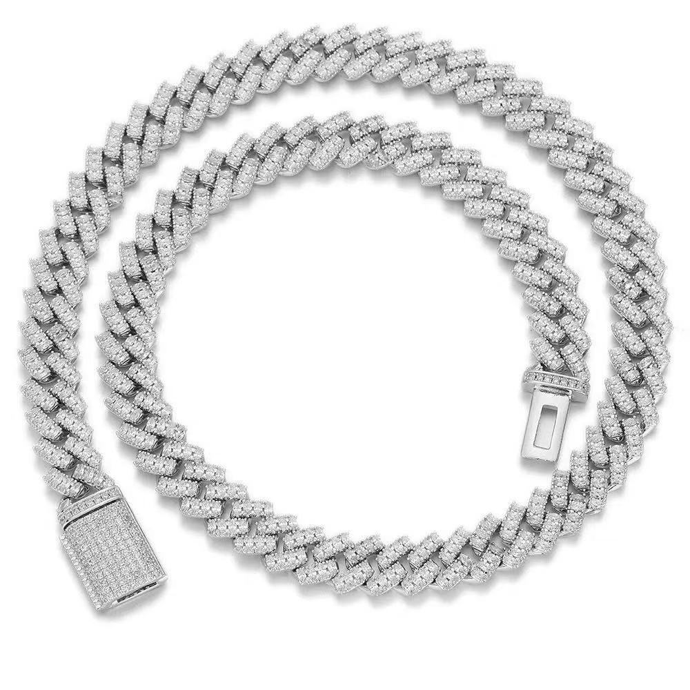 12mm Hip Hop Mens Chain Jewelry 925 Sterling Silver Fully Vvs Moissanite Cuban Link Chain in Stock