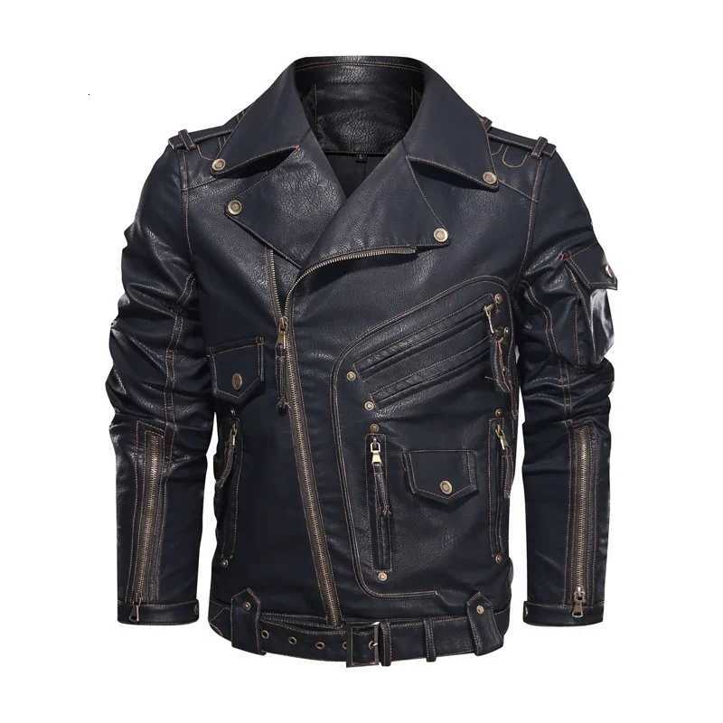 Cool Zipper Pockets Leather Coats Clothing Fashion Winter Mens Leather Jacket Men Fashion Motorcycle PU Leather Jacket W251023