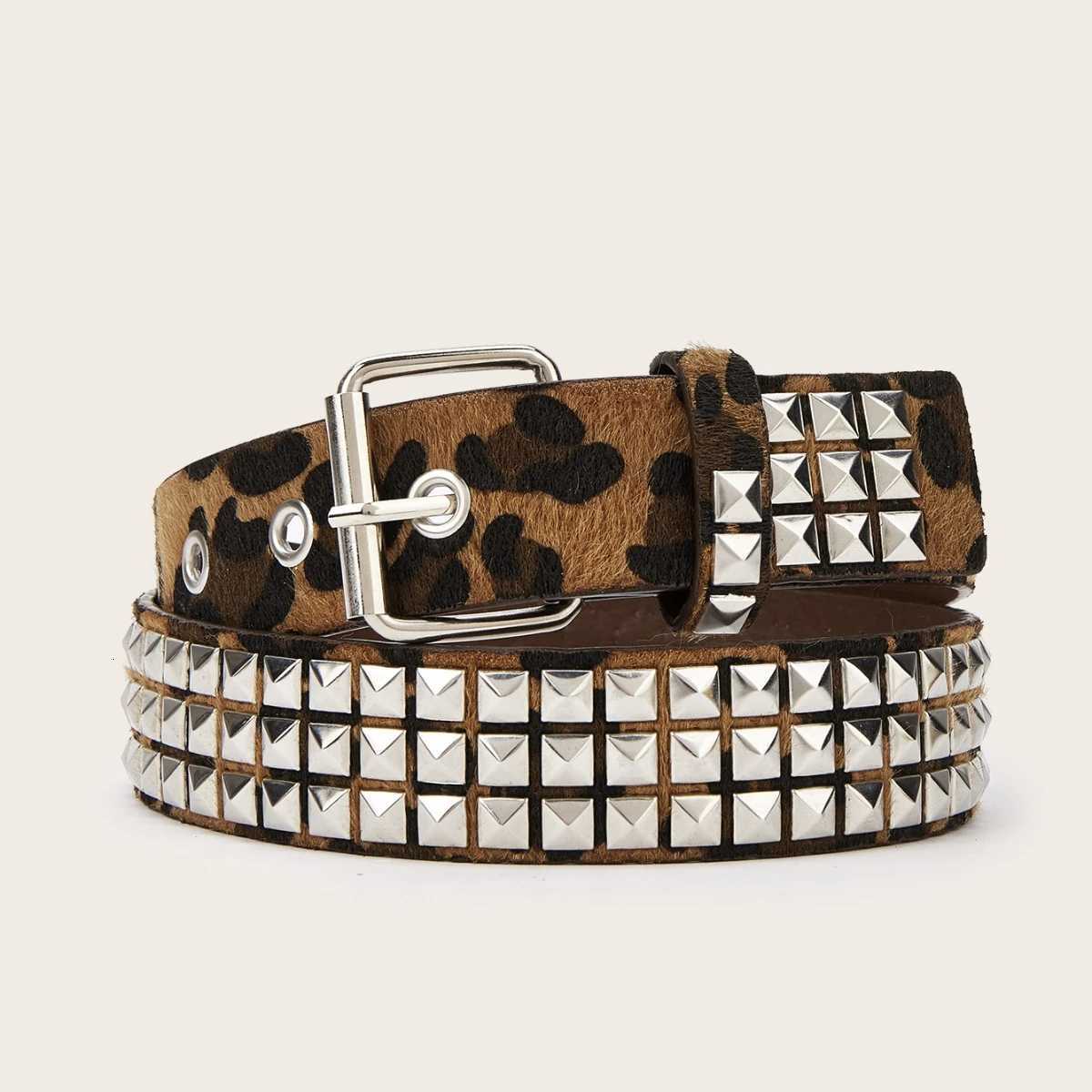 1pc Mens Punk Y2k Rock Leopard Print Rivet Belt Jeans Versatile Decorative BeltXJ251023