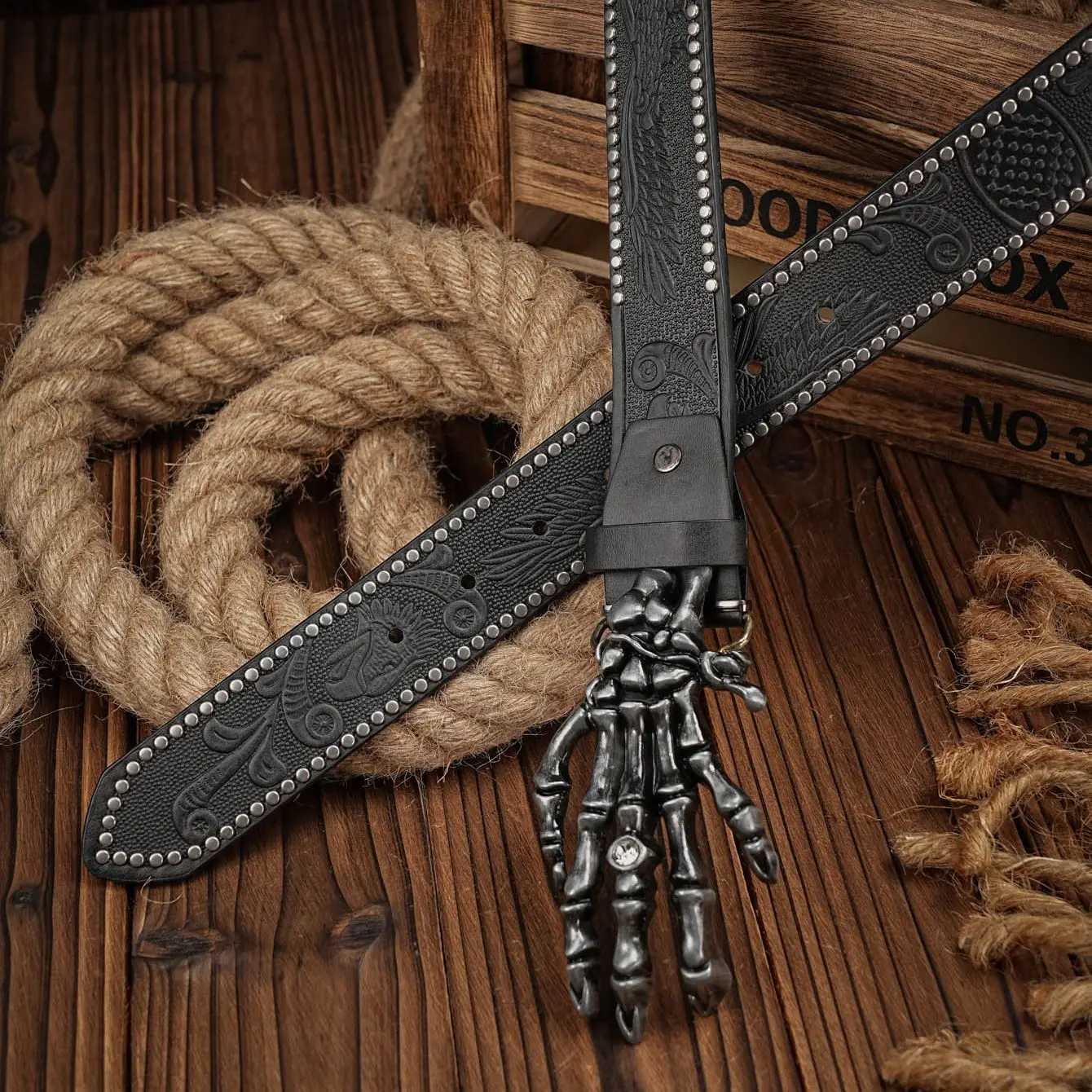 Western Cowboy PU Leather Belt Men Waist Strap Bull Decoration Floral Engraved for JeansXJ251023