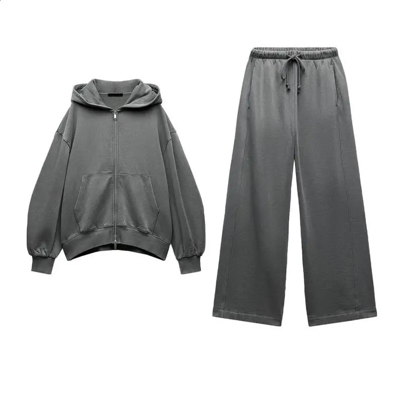 Autumn Winter Arrival Womens Velvet Straight Leg Pants Zipper Decorated Loose Hoodie Long Sve Casual Sportswear Set 251022