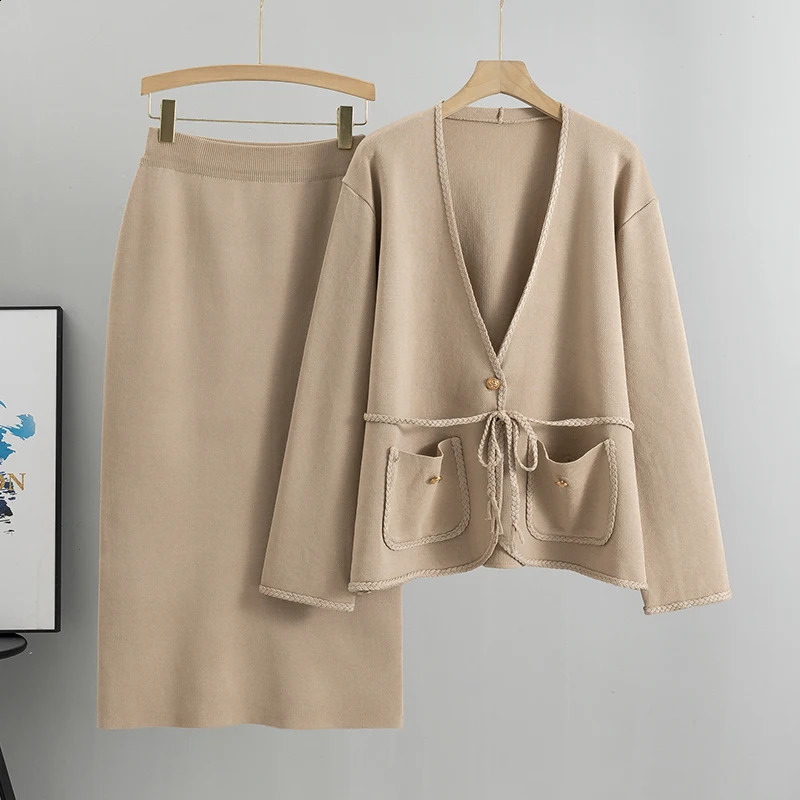 Autumn Knitted suit with skirt two piece set women Spring sweater sets Korean style fall 2 outfit Sweater 251022