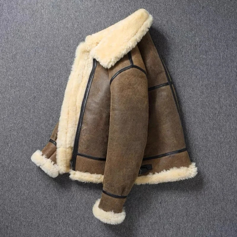 Original Ecological Sheepskin Fur AllInOne Winter B3 Genuine Leather Jacket Mens Thickened Warm Large Size 251023