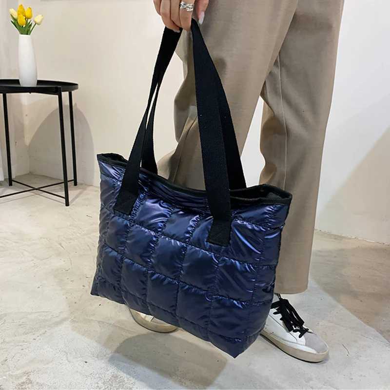 New Fashion Large Tote Padded Handbags Autumn Quilted Women Shoulder Bags Luxury PU Down Cotton Thread Crossbody Bag Winter BagL251023