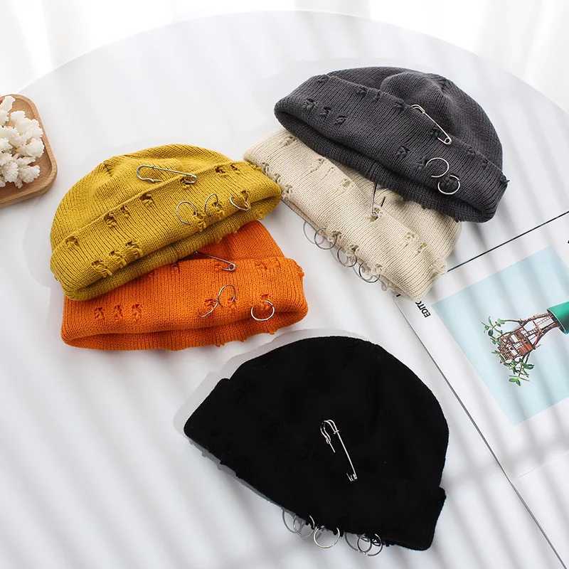 Winter Harajuku y2k Beanies Knitted Hat Women Fashion Warm Thick Gorro Men Hip Hop Pin Hole Skullcap Short Hat Unisex Basic CapXJ251023