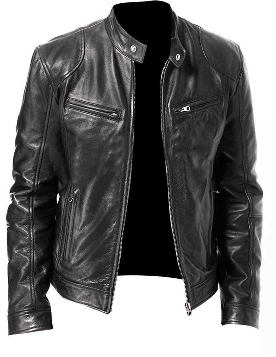 2026 New Leather Motorcycle Jacket Men Slim Fit Stand Collar PU Coats Spring Autumn Blazer Zipper Streetwear Mens Clothing 8XL W251023