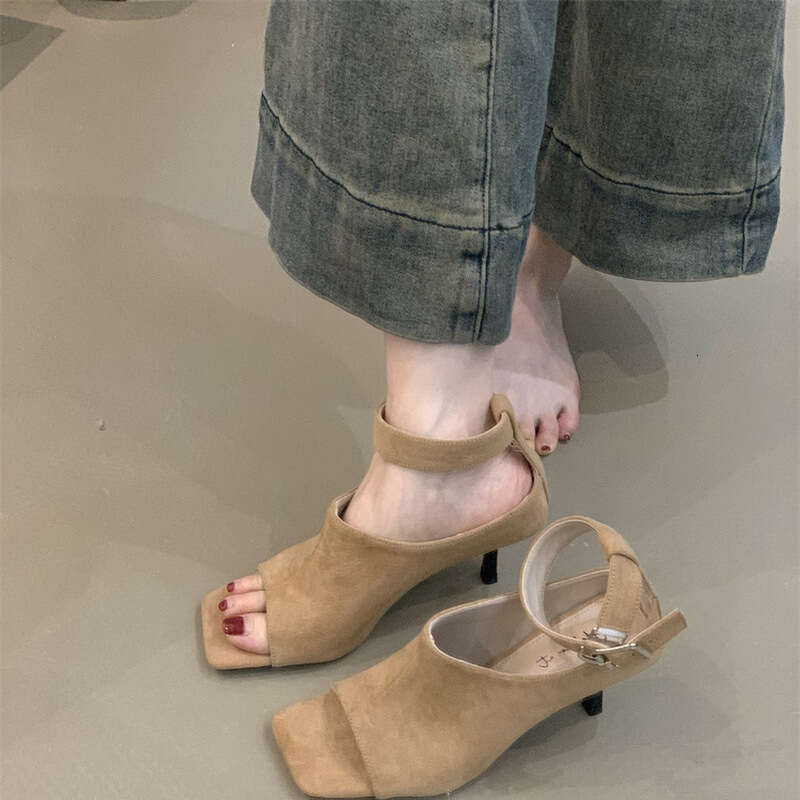 Open-Toe Stiletto Short Boots 2025 Summer New Women's French Elegant Fashionable Stylish Classic Fitted Luxe