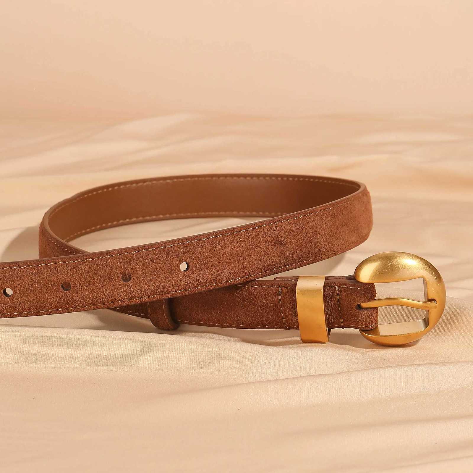 Fashion Womens Suede Leather Belt for Jeans Dresses with Gold Alloy Buckle Cowhide Suede Stylish Waistband Adjustable GirdleXJ251023
