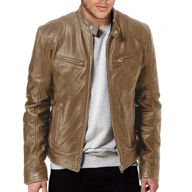 2025 Mens Motorcycle Leather Jacket Bomber Motorcycle Biker Pu Leather Casual Fashion Slim Fit Coat Spring Antiwind Coat Male W251023