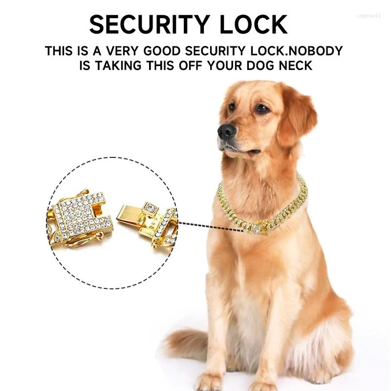 Dog Collars Cat Chain Collar With Diamond Luxury Metal Material 1.25cm Width Perro Rap Hip Hop Cuban Pet Jewelry Supplies