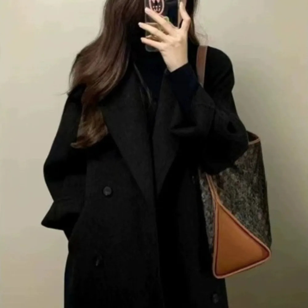 Thickened OverKnee MidLength Woolen Coat Womens Autumn Winter Fashion Korean Style Womens Outerwear Polyester Fiber 251020