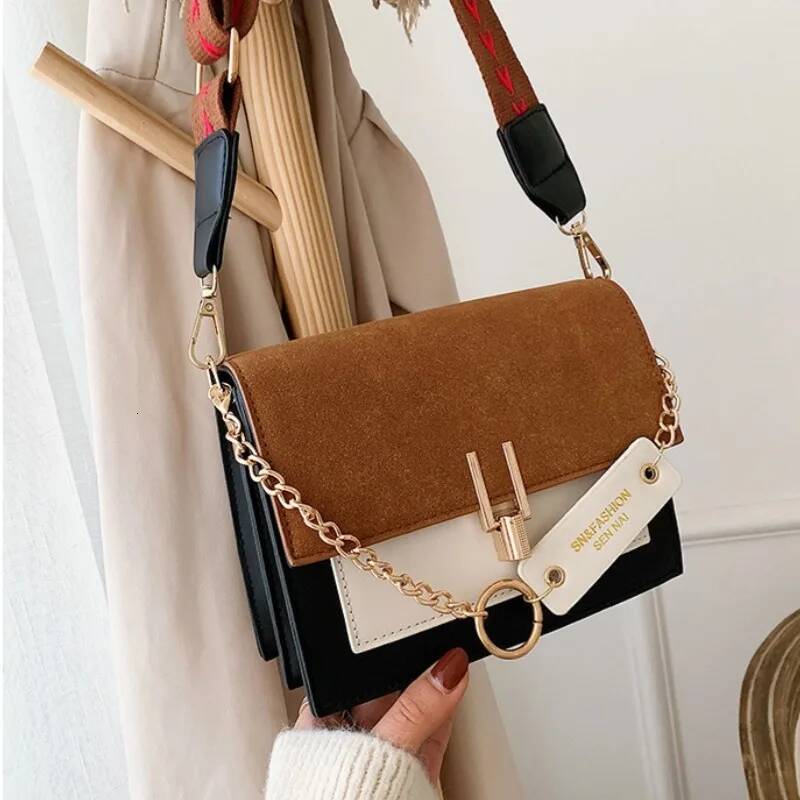 Autumn and winter new luxury handbag designer bag women's shoulder bag fashionable frosted fabric matte contrasting small square bag
