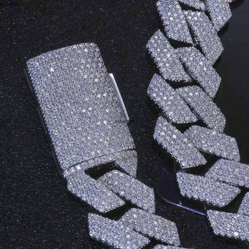 15MM Iced Out Necklace Men Hip Hop Jewelry Shiny VVS Moissanite Dia Sterling Sier Cuban Link Chain 111