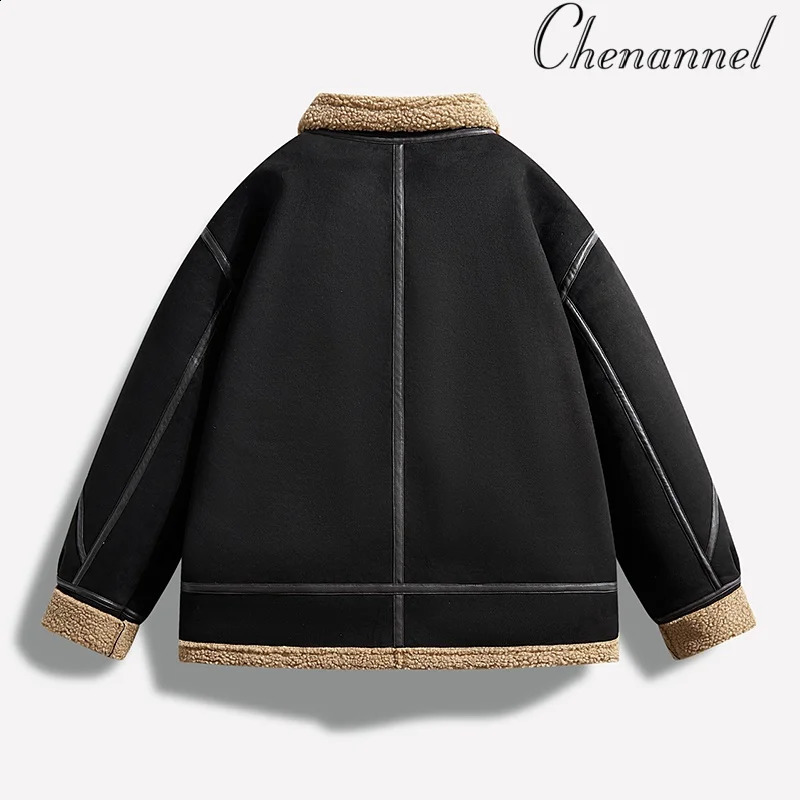 American retro fur one piece coat mens winter thickened and fleece leather jacket air force pilot lamb 251023