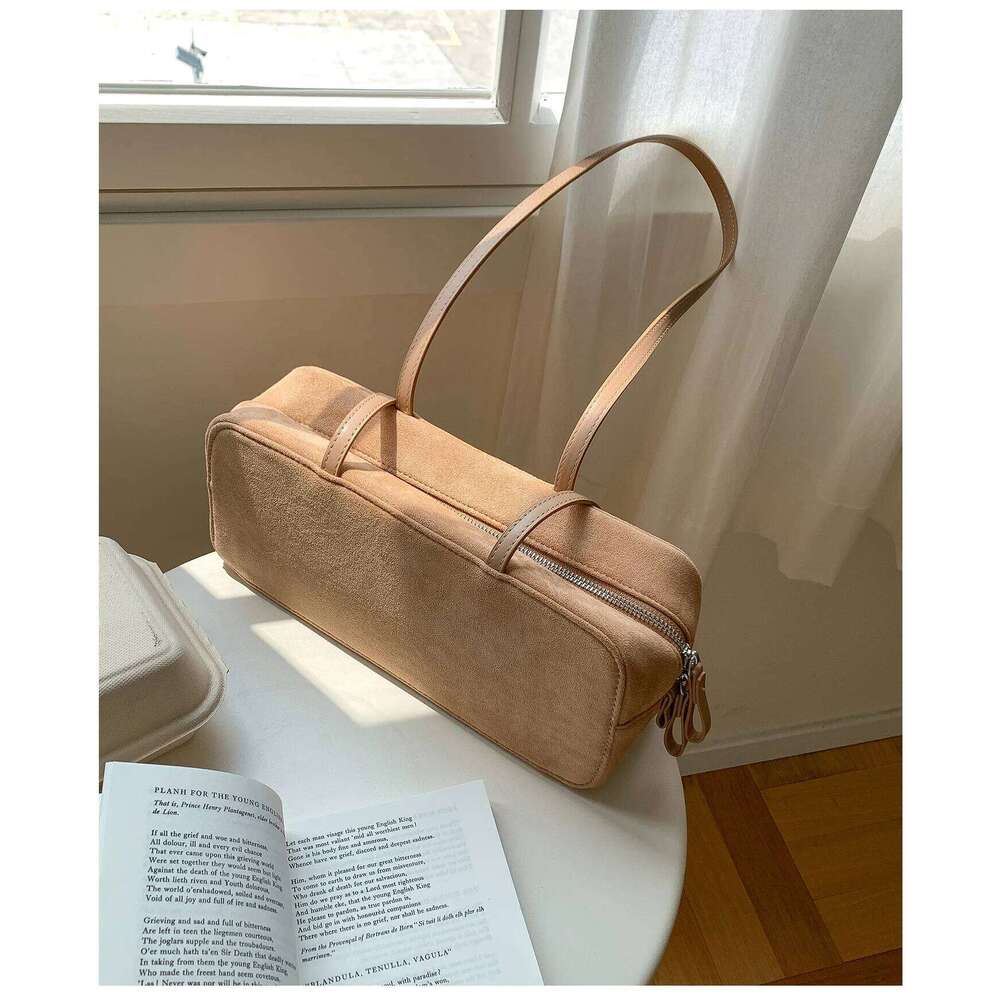 2025 New Fashion Simple Horizontal Square Design One Shoulder Underarm Bag Commuter Style Leather Women's Purse Suede