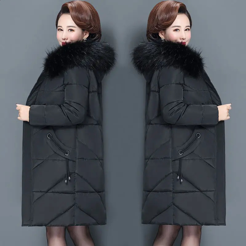 Middleaged mother Winter Coat Thicken Slim Cotton padded Jacket Windproof Loose Female Warm Fur collar Hooded Parkas Outwear 251021