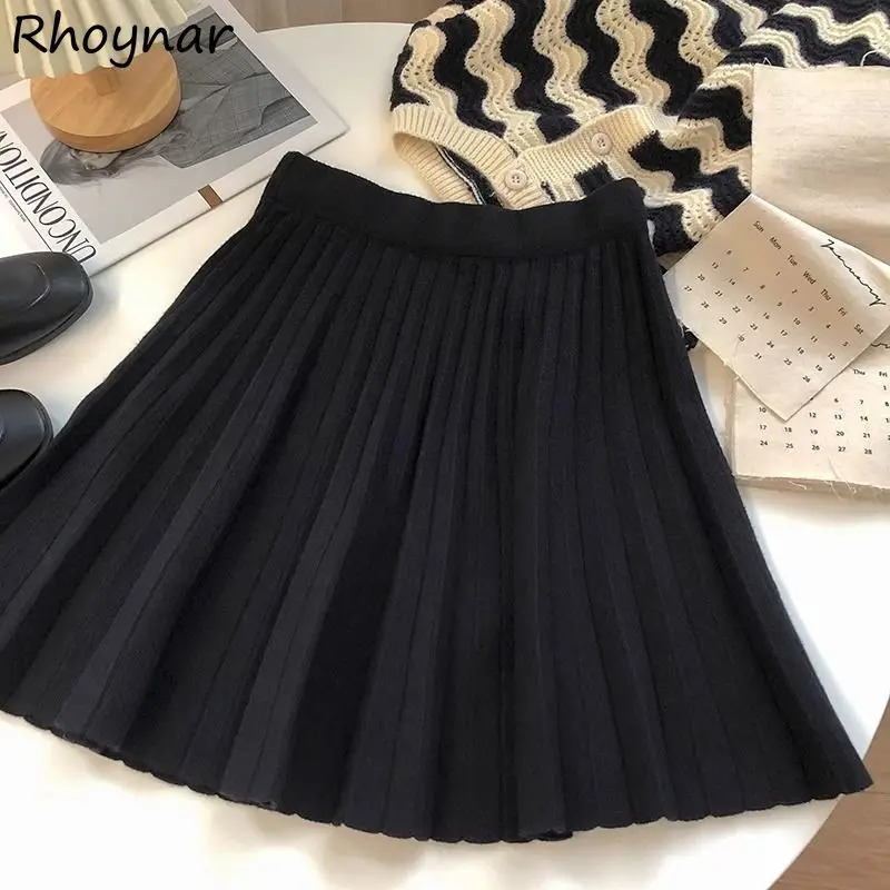 High Waist Mini Skirt Women Knitting Pleated Aline Thicken Loose Koreanstyle sweet Girls Gentle Elegant Chic Leisure Solid 251020