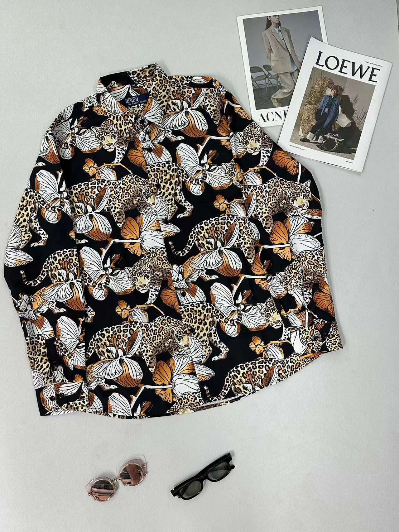 Men's Loose Print Shirt, Casual Long Sleeve, Suitable for Spring and Autumn, Trendy Streetwear, Comfortable Fit-NO16