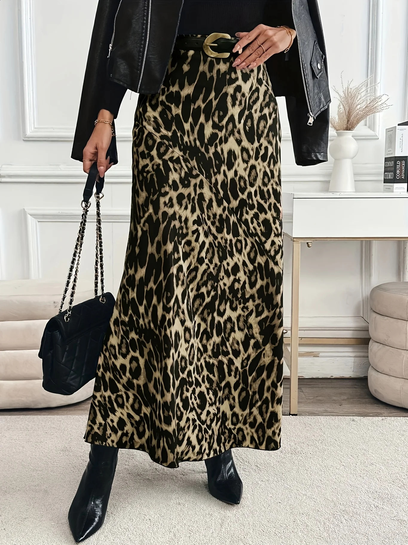 Ladies large woven printed leopard print casual elegant half skirt 251022