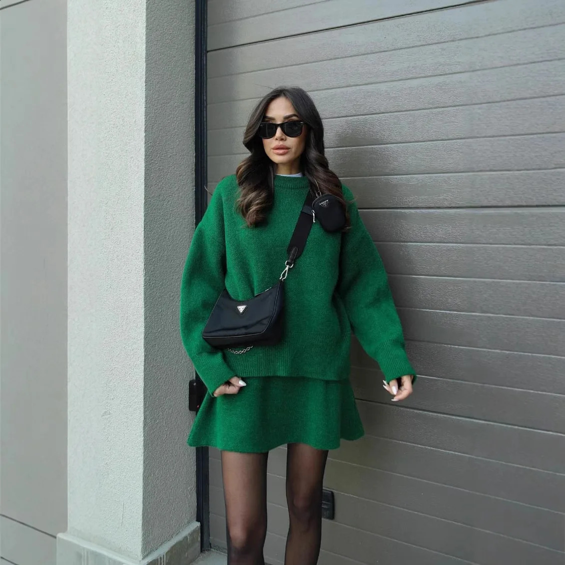 Preppy Style Knitted Two Piece Set Women Winter Autumn O Neck Loose Sweater Pullover A Line Skirt Streetwear Chic Outfits 251022