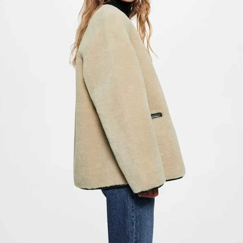 Loose round Neck Button up Pure Color Fashion Casual Rabbit Fur Jacket Womens Comfortable Leisure Outerwear Autumn Winter 251018