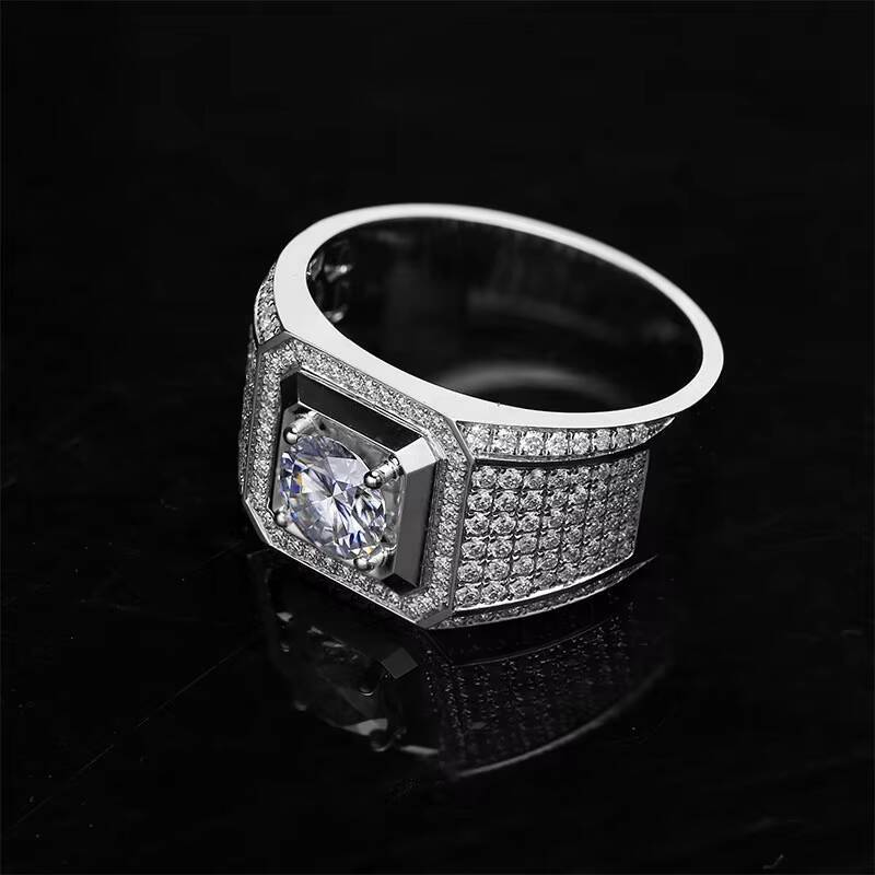 18K White Gold Ring Moissanite Diamond Engagement Men Ring