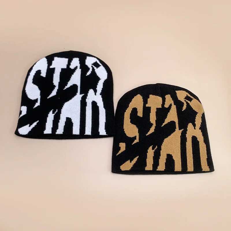 Street STAR Letter Wool Knitted Hats Autumn and Winter Color Block Personal Warm Skate Versatile Hip Hop Fashion Retro BeaniesXJ251023