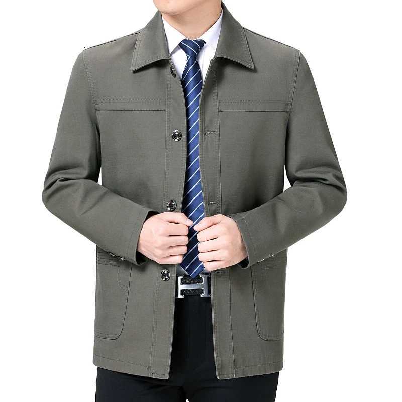 Mens MiddleAged Cotton Jacket Spring Autumn Lapel Trench Coat Large Size with Buttons Fashionable Classic Outerwear W251023