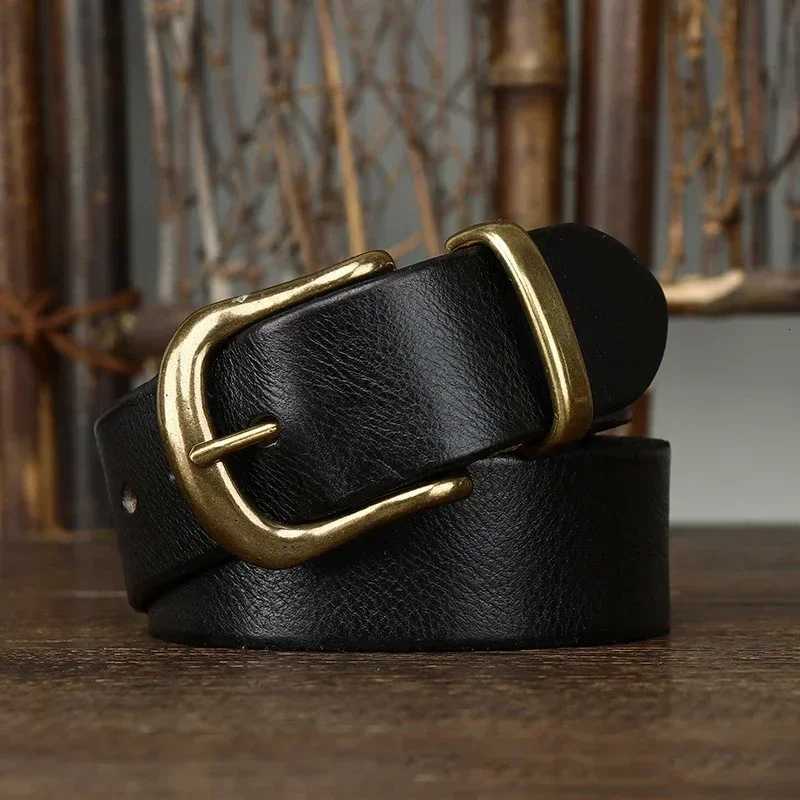 38CM Pure Cowhide Genuine Leather for Men High Quality Jeans Brass Buckle Belts Cowboy Waistband Male Fashion Designer LuxuryXJ251023