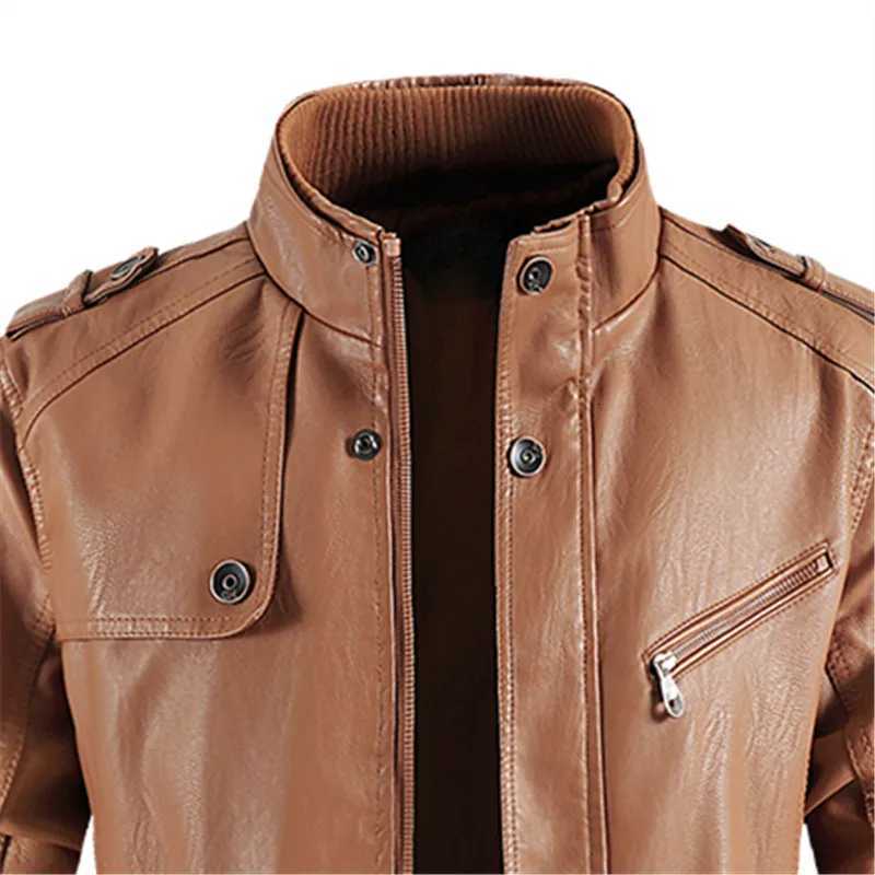 New Winter Long PU Leather Jackets Men Stand Collar Windbreaker Faux Outerwear Motorcycle Casual Warm Leather Coats Man Clothing W251023