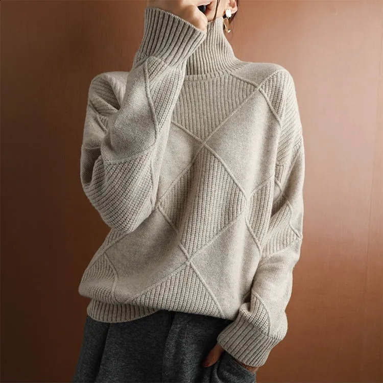 Pullover Tops Sweaters Turtleneck Knitted Full Sleeve Jumpers Y2k Streetwear Elegant Jumper Casual Loose Autumn Winter 251016