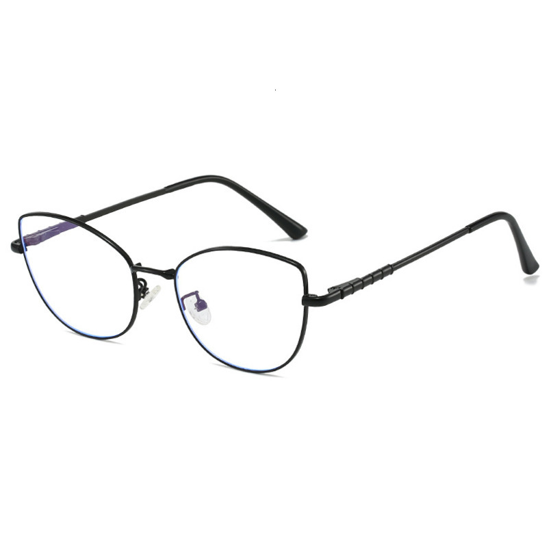 ins Metal Cat Eye Frame Trendy fashion Decorative Flat Mirror Color Changing Anti Blue Light Glasses