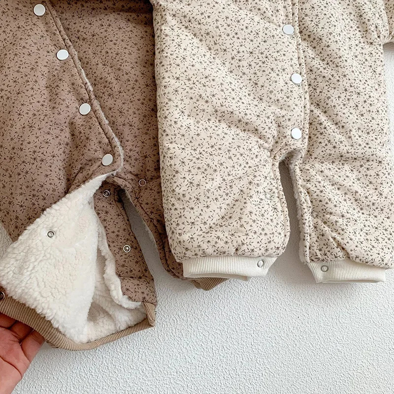 MILANCEL Floral Flannel Padded Baby Rompers Fur Lining Girls Jumpsuits Floral Fleece Thicken Toddler Clothing Jumpsuit 251023