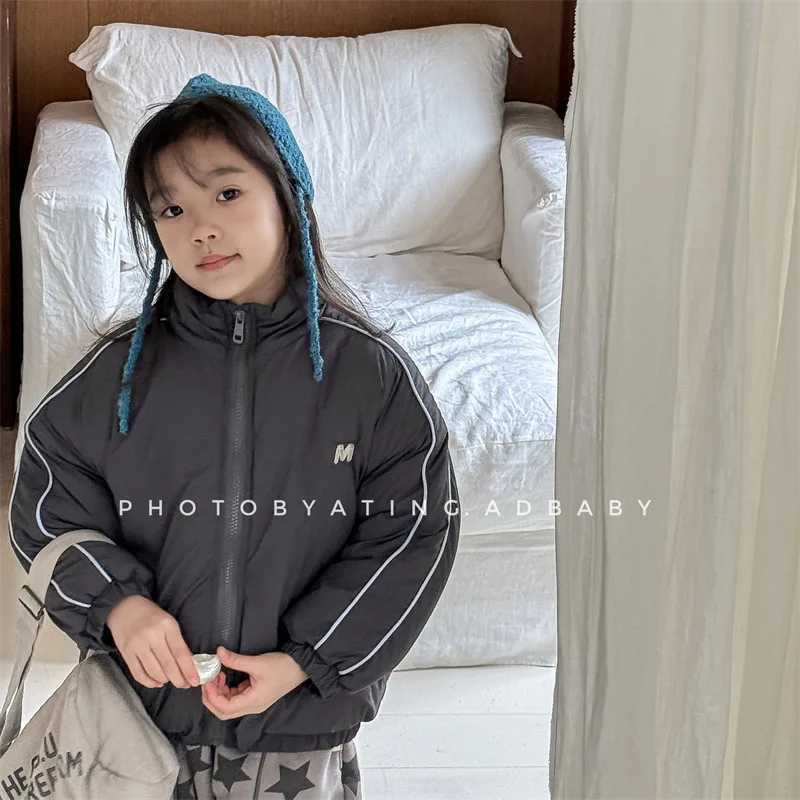 2024 Winter New Children Long Sleeve Warm Letter Coat Plus Velvet Thick Boys Down Jackets Baby Girls Padded Jacket Kids Clothes Y251023