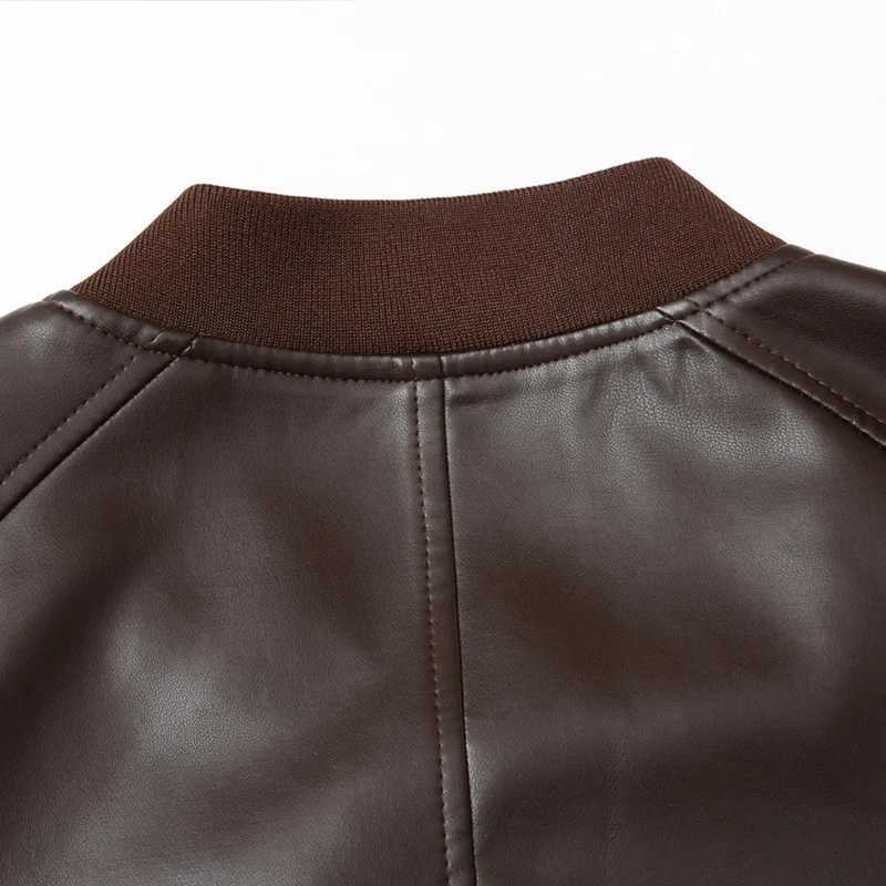 Mens Coffee PU Leather Jacket Faux Leather Bomber Coat Casual Slim Fit Lightweight Motorcycle Biker Outerwear for Autumn W251023