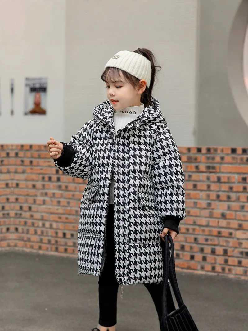 OLEKID 2025 Winter Thick Warm Children Girl Down Jacket Houndstooth Long Baby Girl Jacket 17 Years Kids Toddler Girl Outerwear Y251023