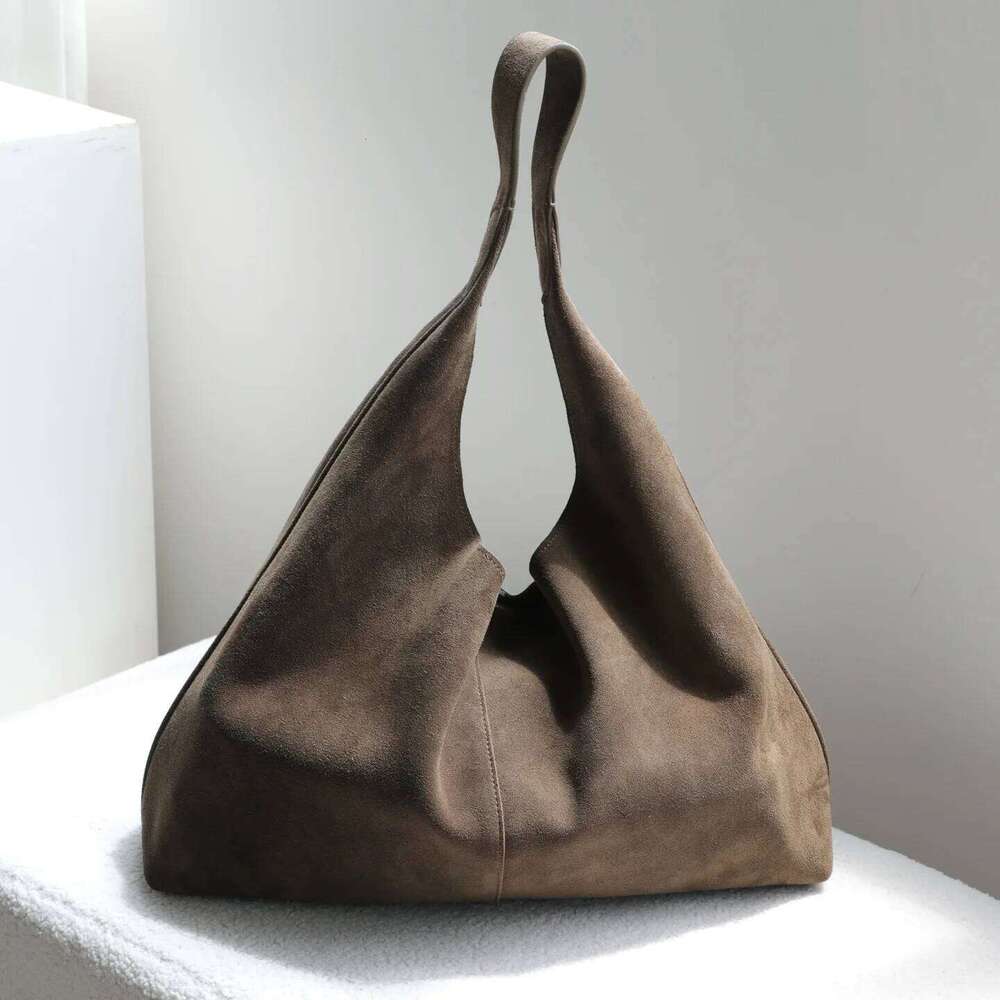 Simple High-end Suede Commuting Large-capacity Leather Lazy and Casual First-layer Cowhide Shoulder Tote Bag