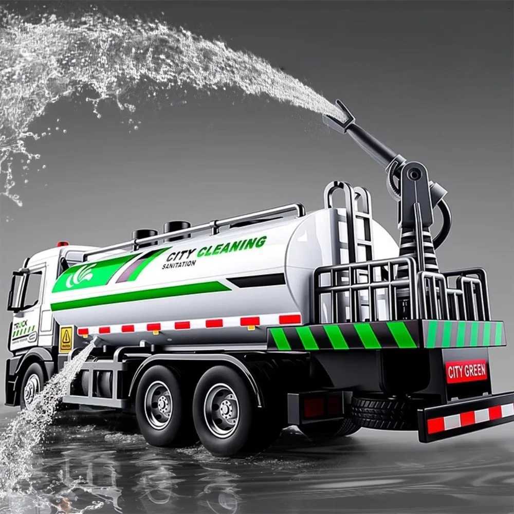 132 Alloy Urban Sanitation Truck Sprinkler Car Model Toys Diecast Sound Light Pull Back Doors Opened Vehice for Childrens GiftT251023