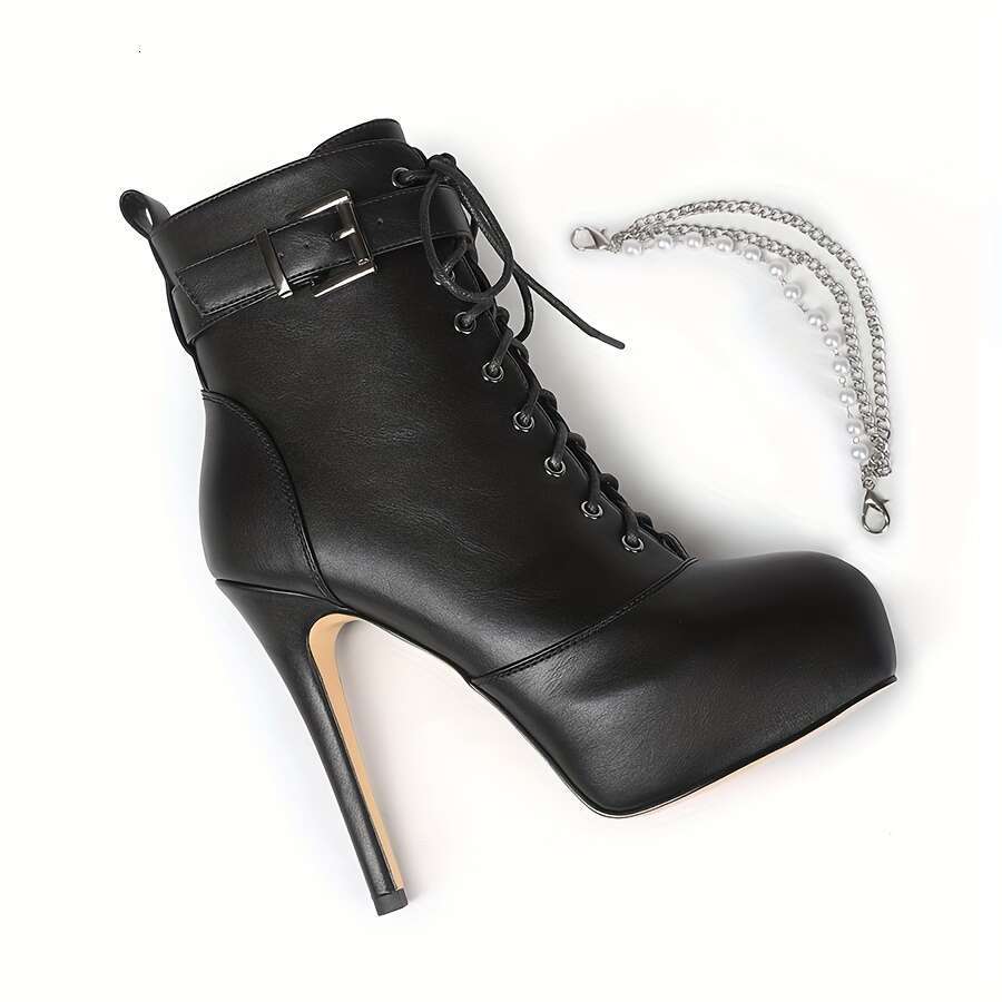 Patty Star Christmas Stiletto Boots 1 Pair Man-Made Upper/Inner, Rubber Sole Round Toe, Pearl Chain Side Zipper High Heel Nightclub Footwear