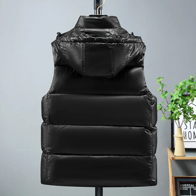 in Cotton Padded Vest Hooded Zipup Sleeveless Jacket Male Spring Autumn Warm Casual Coat Fashion Outdoor Truck Work Black 251023