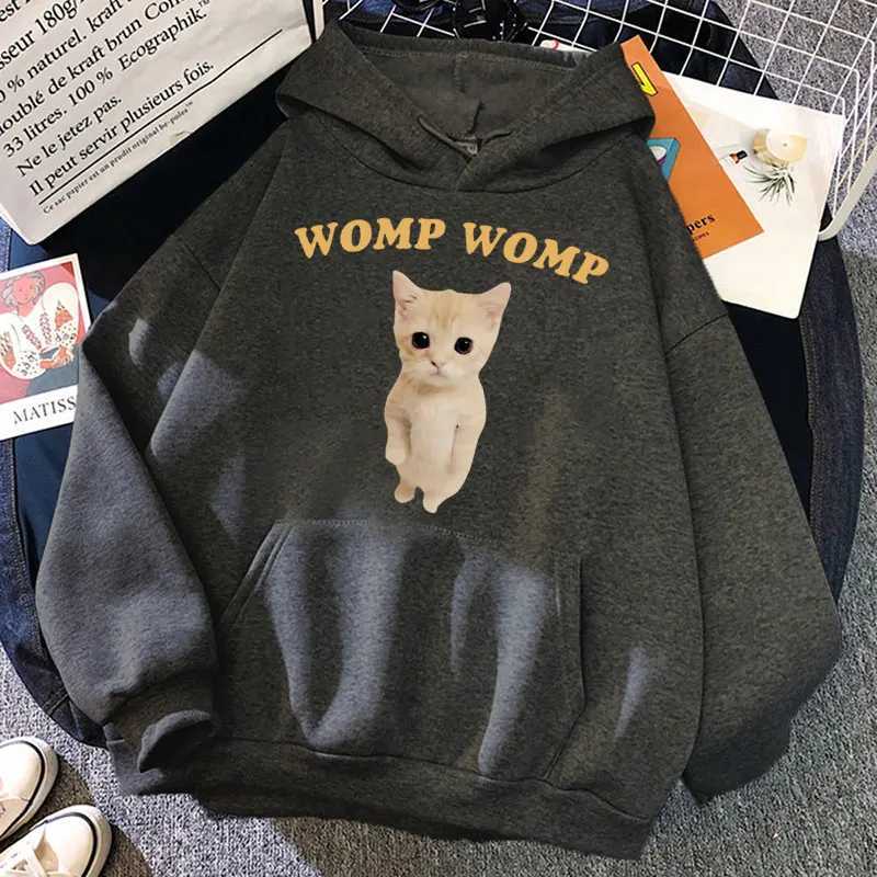 Funny Cat Womp Meme Print Hoodie Men Women Fashion Kawaii Hooded Sweatshirts Oversized Fleece Casual Pullovers StreetwearT251023