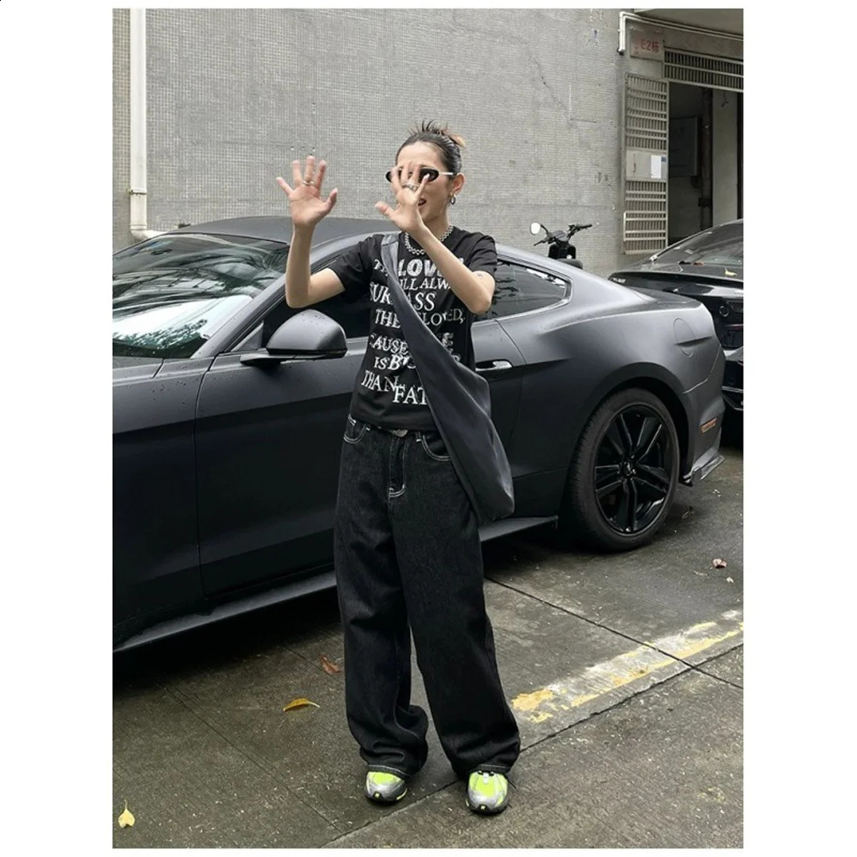 Y2k Embroidered Black Wide Leg Jeans Women American Retro Casual Loose Denim Pants Streetwear 2025 High Waist Baggy Trousers 251023
